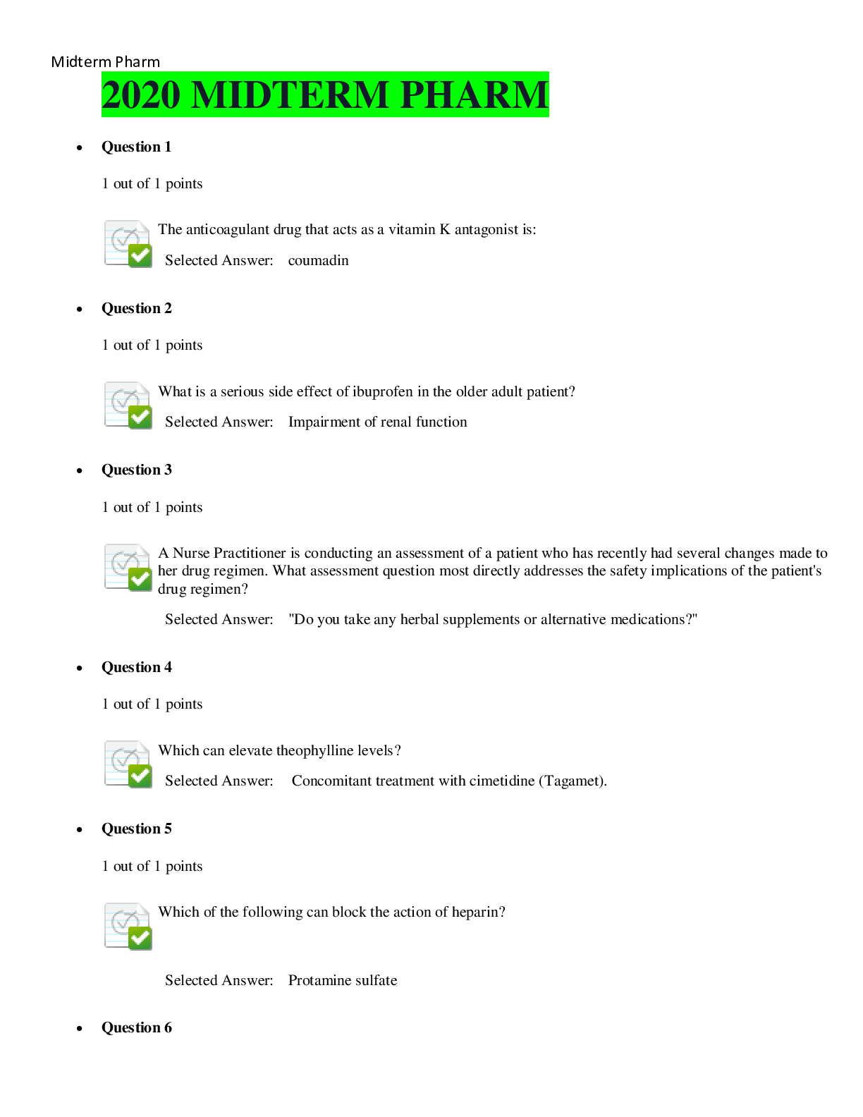 Preview image of NURS 6521N - MIDTERM PHARM document